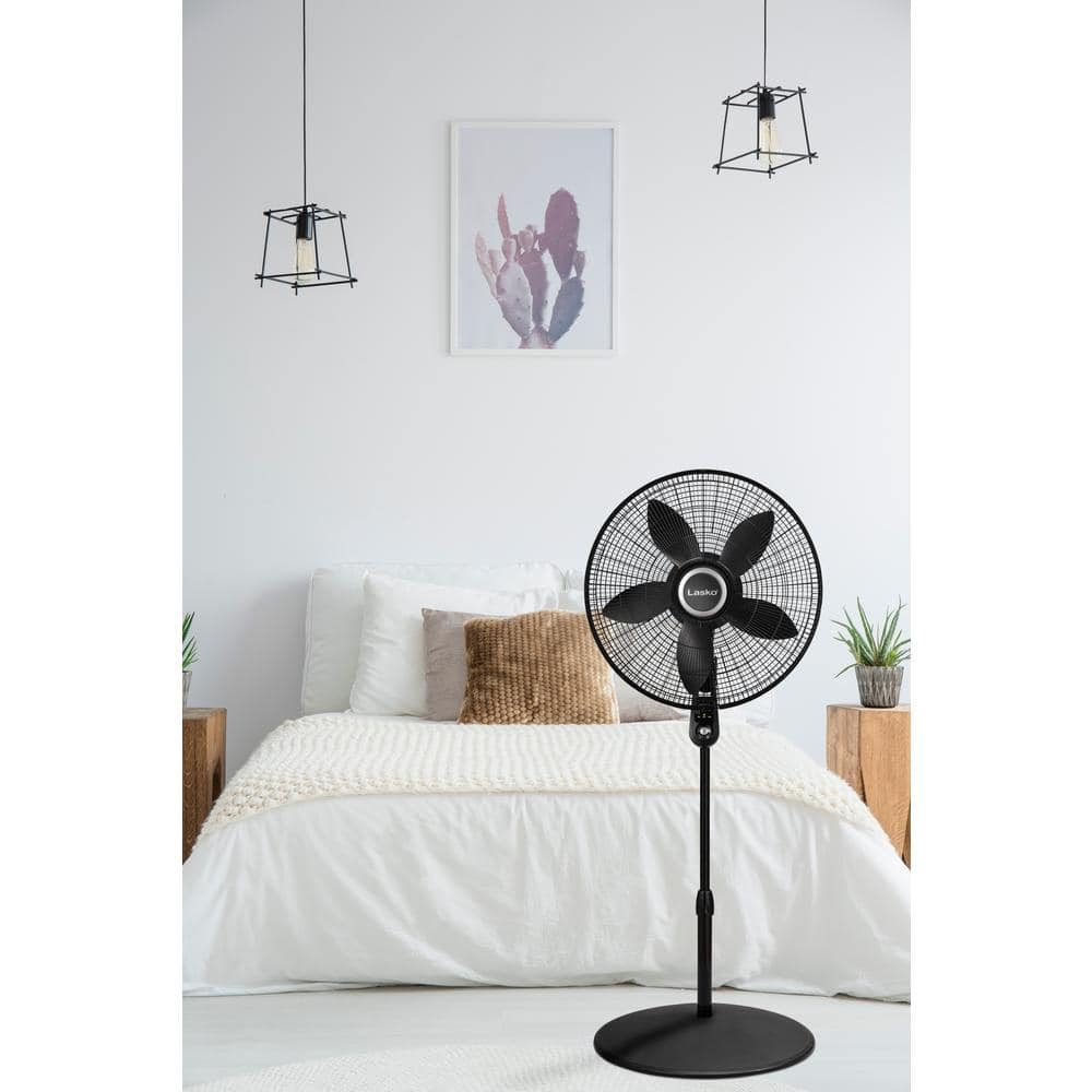 20" Black Oscillating Remote Controlled Adjustable Height Floor Fan