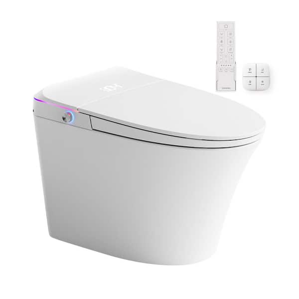 Zarautz Elongated Smart Bidet Toilet in White with Automatic Flip Cover,Sensor Close Lid,Foot Sensor Lid Open,Kick Flush