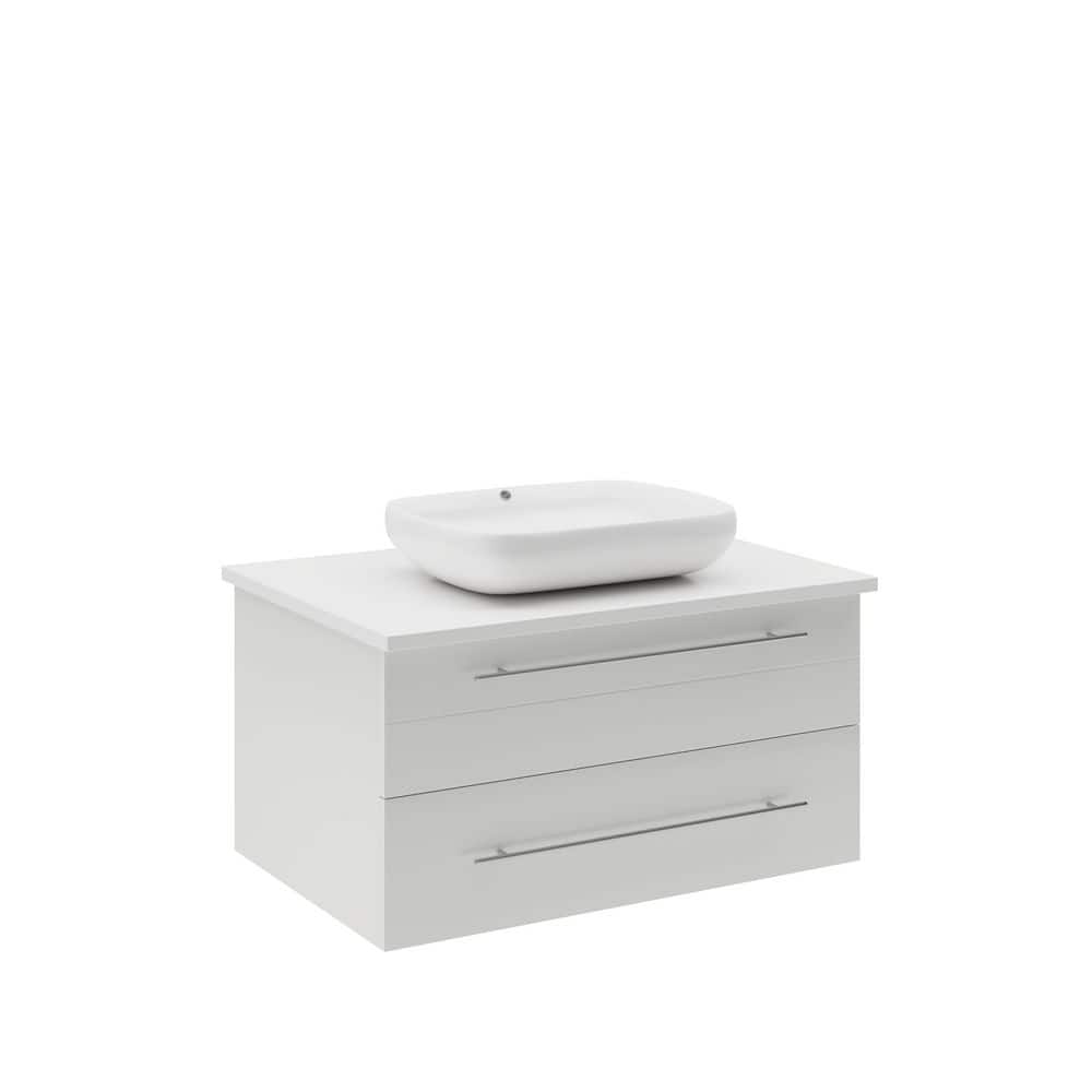 Lucera 30'' White Quartz Stone Wall-Mount Vanity