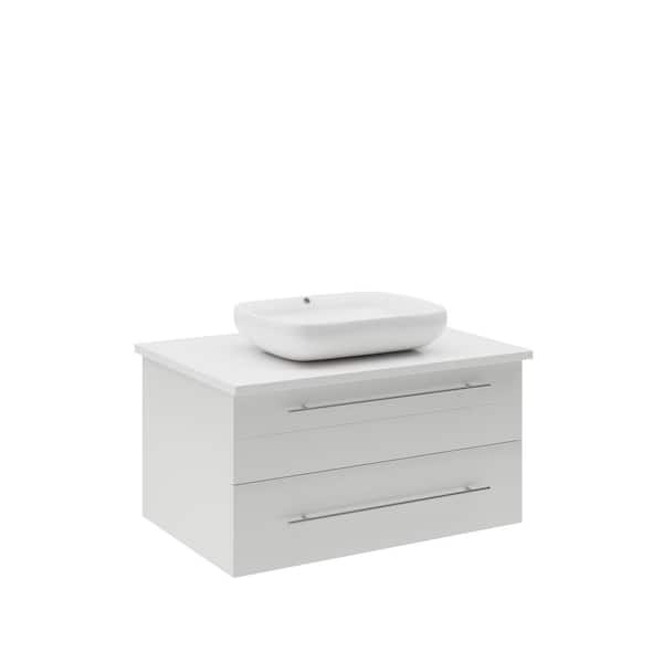 Lucera 30 in. Single Sink Wall Mount Floating White Bath Vanity with White Quartz Top and Vessel Ceramic Sink