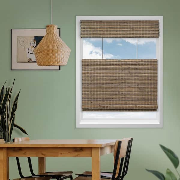 Natural Woven Top Down Bottom Up Cordless Bamboo Roman Shades for Windows, 38.5 in. W x 60 in. L, Smokey Ash