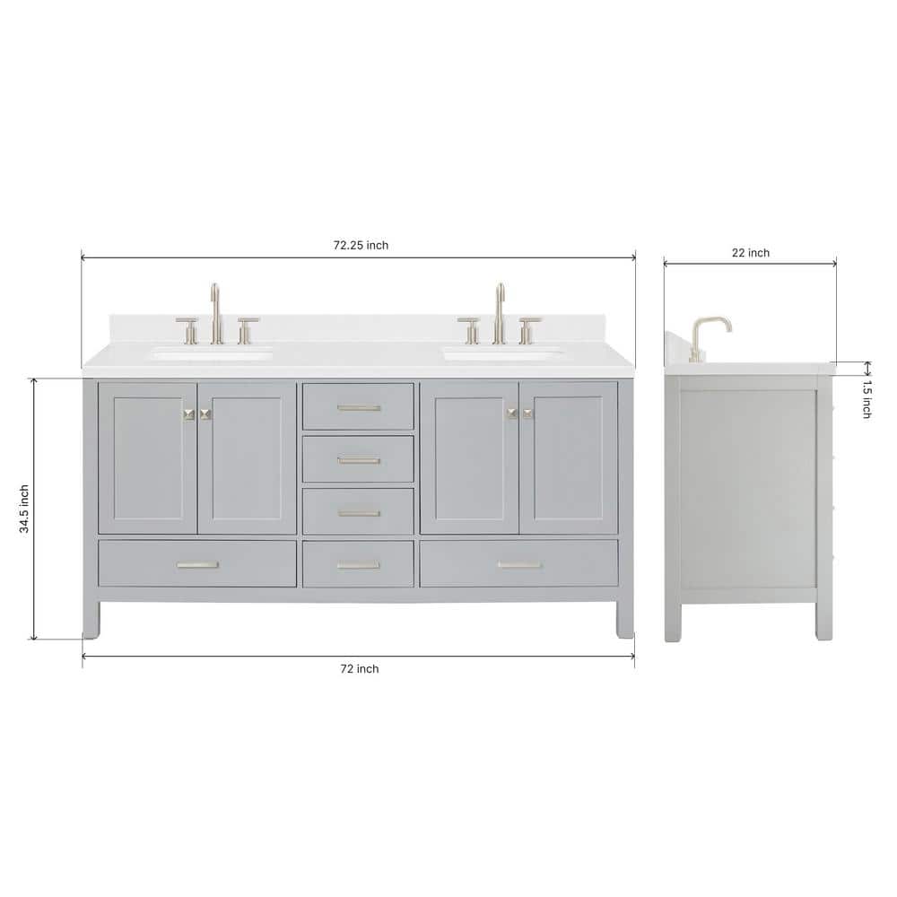 Cambridge 72" Gray Double Sink Vanity with Quartz Top