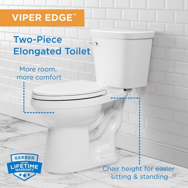 Viper Edge 12 in. Rough-in 2-Piece 1.28 GPF Single Flush Elongated Chair Height Toilet in White with Soft Close Seat