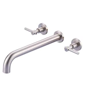 Double-Handle Wall-Mount Roman Tub Faucet in Brushed Nickel