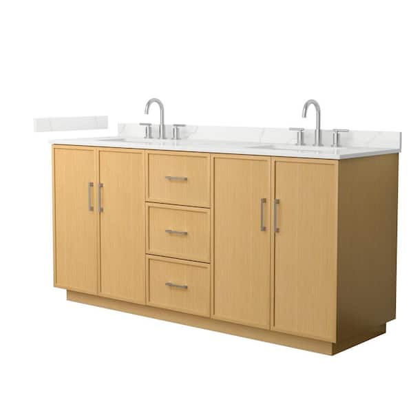 Wyndham Collection Elan TK 72 in. Double Freestanding Light Oak Bath Vanity with Giotto Quartz Top (Assembled)