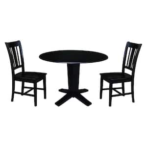 Aria Black 42 in. Solid Wood Drop-Leaf Pedestal Table with 2-San Remo Chairs, Seats-2