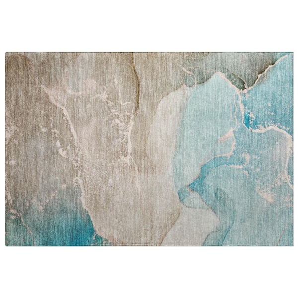 Dream Shag Premium Machine Washable Abstract ADS517 Teal 3 ft. x 4 ft. Area Rug