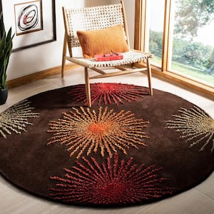 Soho Brown/Multi Wool 6 ft. x 6 ft. Round Floral Area Rug