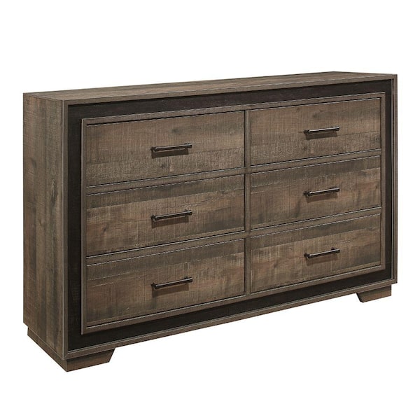 Benjara 16.75 in. Brown 6-Drawer Wooden Dresser without Mirror
