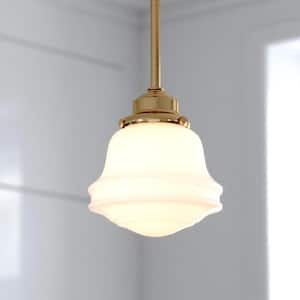 Huntley Gold Brass 1-Light Pendant Light LED Compatible Farmhouse Mini Pendant Ceiling Fixture White Schoolhouse Glass