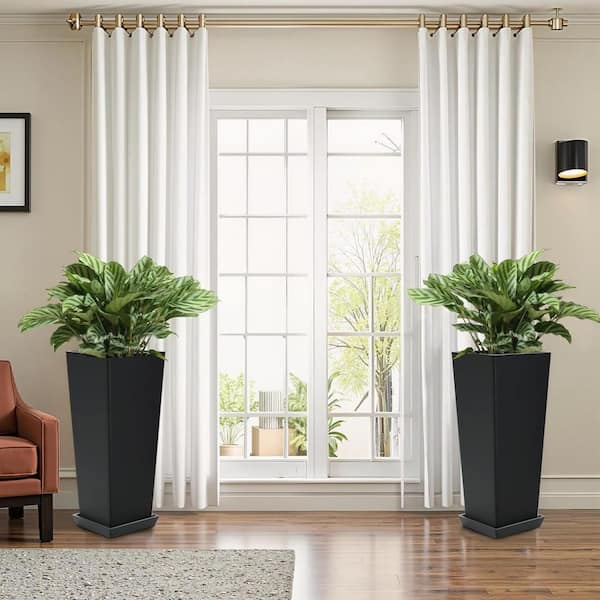 2-Piece Black Plastic Weather-Resistant Tall Planter (10 in. W x