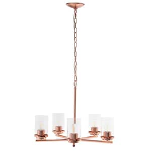 17 in. 5-Light Rose Gold Standard Pendant Chandelier Classic Contemporary Clear Glass and Metal