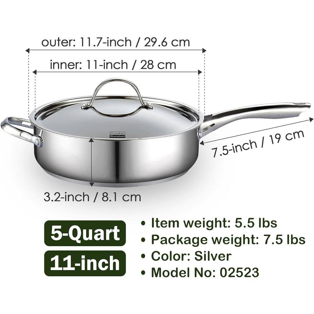 Classic 5 Quart Stainless Steel Non-Stick Saute Pan with Lid