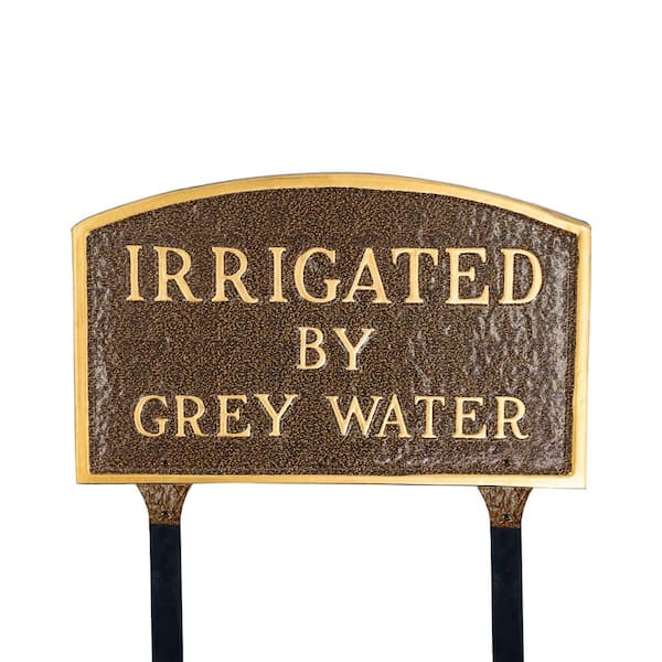 Montague Metal Products 13 in. x 21 in. Large Arch Irrigated by Grey Water Statement Plaque Sign with Lawn Stakes - Hammered Bronze