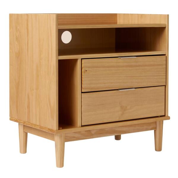 Welwick Designs 2Drawer Natural Solid Wood MidCentury Modern