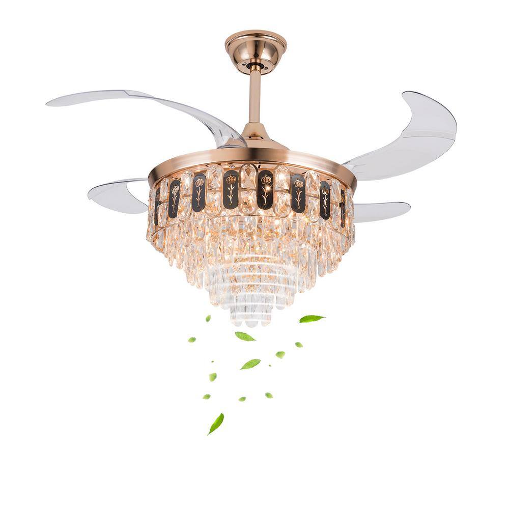 42 in. Indoor Gold Modern Crystal Retractable Ceiling Fan with 3-Color Integrated LED, Reversible Motor and Remote price history on PriceWatchPro
