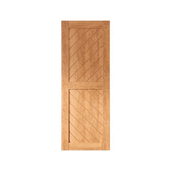 HOMACER XT3 26 in. x 80 in. C-Panel Solid Core Early American Slanted Stripe Design Pine Wood Interior Sliding Barn Door Slab