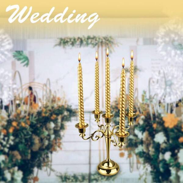 10.6 in Gold Metal Candle Holder, 5 Arms Candle Holders for Pillar