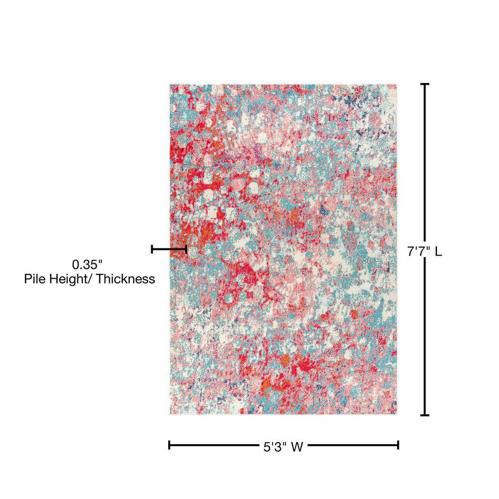 Vibrant Spring Canvas 5'x8' Blue and Red Abstract Area Rug