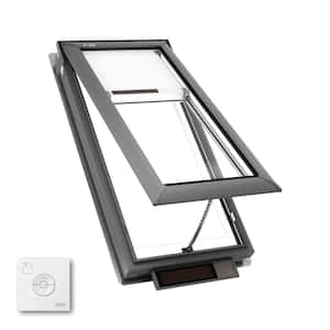 21 in. x 45-3/4 in. Solar Powered Venting Deck Mount Skylight with Laminated Low-E3 Glass, White Room Darkening Shade