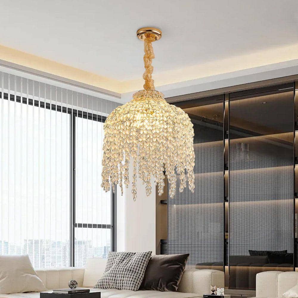 GMGSROM 16 in. 5-Light Gold Crystal Pendant Light Chandelier with ...
