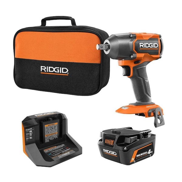 RIDGID 18V Brushless 4-Mode 1/2 in. Mid-Torque Impact Wrench Kit with Pin Detent, 4.0 Ah MAX Output Battery, and Charger