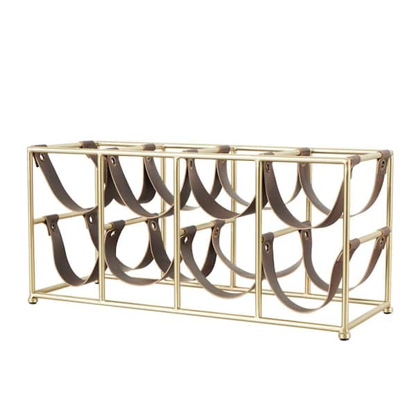 Litton Lane 8 Bottle Gold Wine Rack with Faux Leather Holding