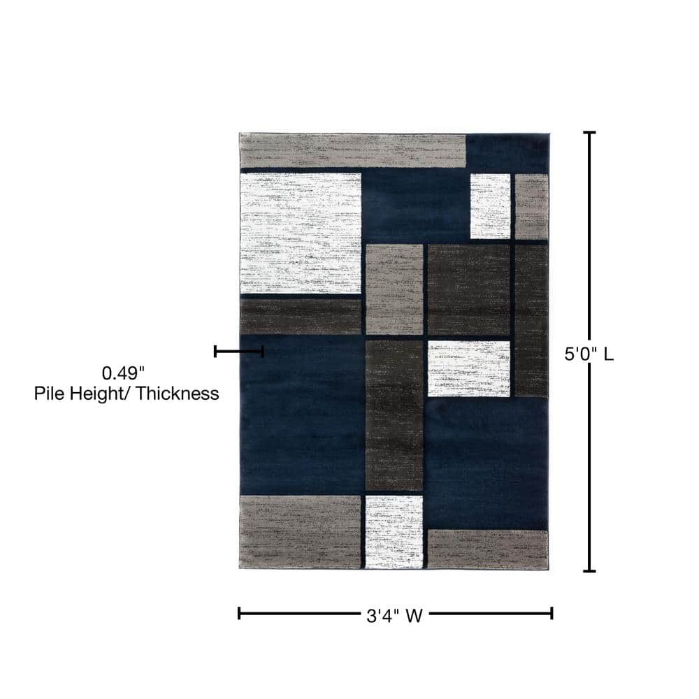 Navy Geometric Rectangular Washable Area Rug