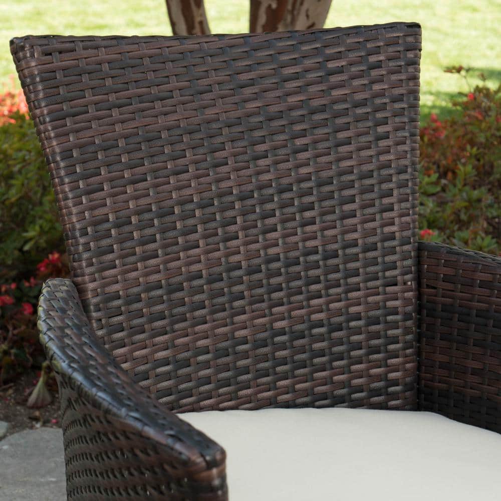 Olivia 6-Piece Teak and Multibrown Outdoor Dining Set with Beige Cushions