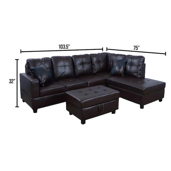 Living Brown Faux Leather 3 Seater, Faux Leather Chaise Sofa