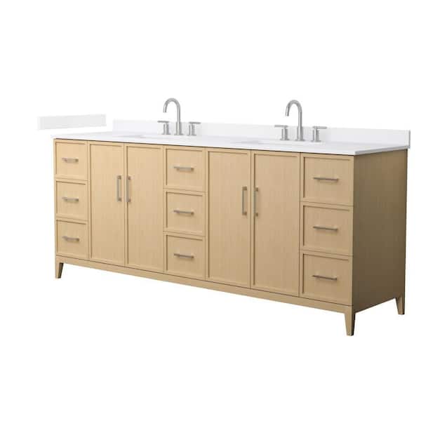 Elan 84 in. Double Freestanding White Oak Bath Vanity with White Cultured Marble Top