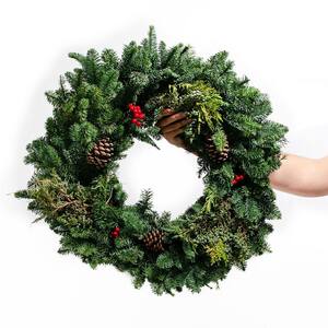 28 in. Live Fresh Noble Fir, Juniper and Cedar Holiday Wreath