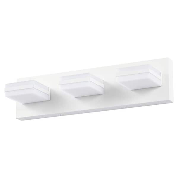 18 in. 3-Light Matte White 3CCT Adjustable Modern LED Vanity Light with Memory Function Rotatable Shades