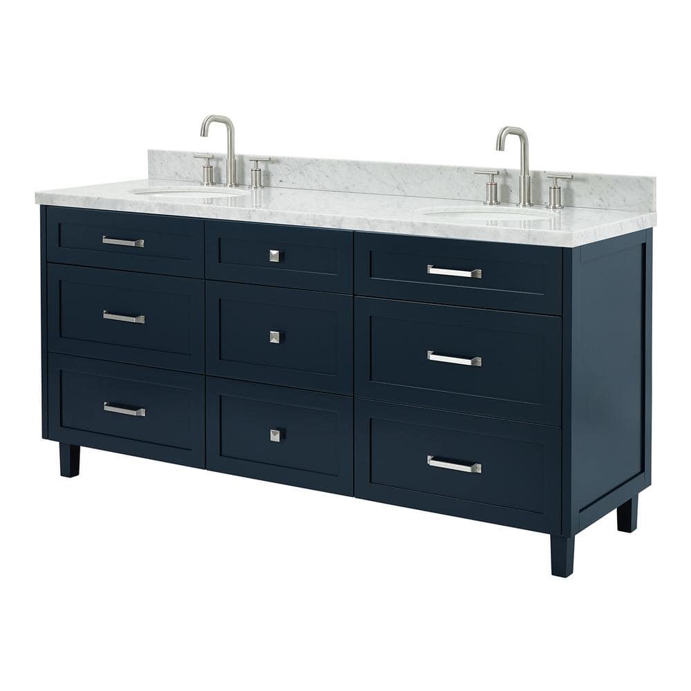 Midnight Blue Double Sink Bathroom Vanity with Marble Top