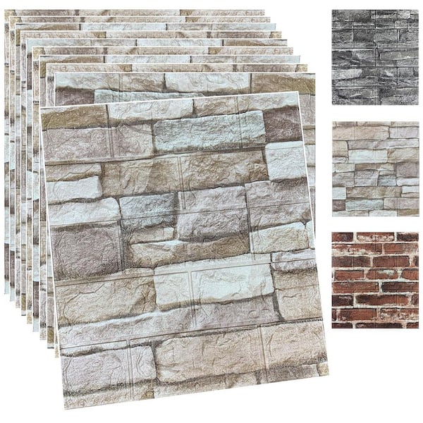 Rock Color 3D Faux Brick Wall Panels Peel and Stick Foam Self-Adhesive Wallpaper for Home Decor