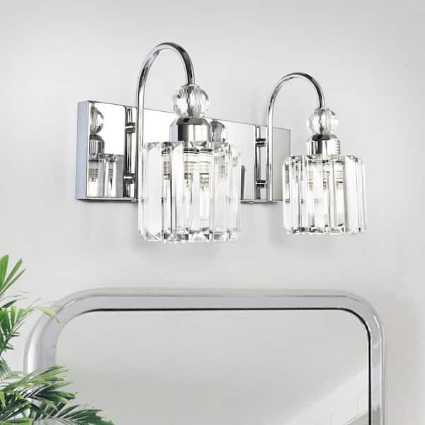 Lustra 13.4 in. 2-Light Modern Chrone Bathroom Vanity Light with Crystal Shades