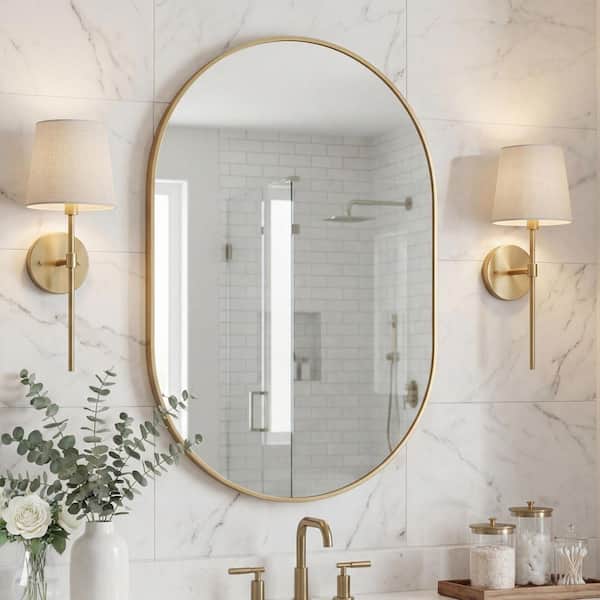 Milly 24 in. W x 36 in. H Medium Oval Metal Framed Wall Mirror, Gold