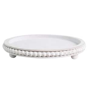 12in Round Tray for Home Decor White Wood Beaded Tray Decorative Round Tray for Living Room or Farmhouse Serving Tray