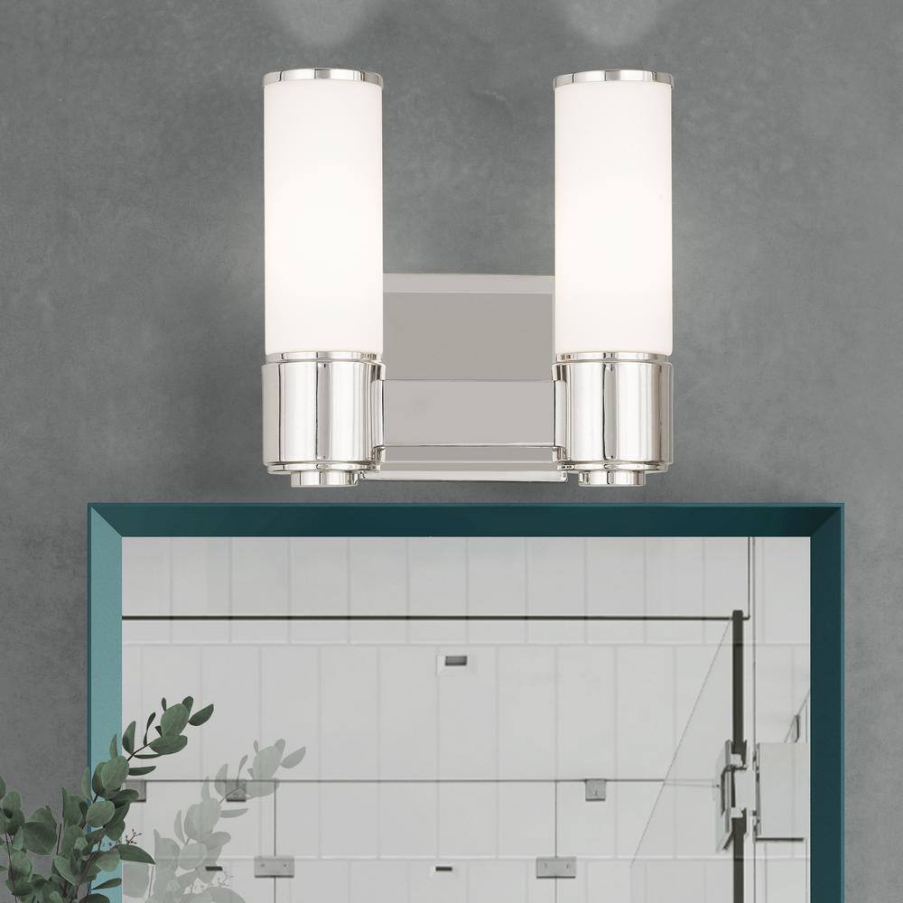 Weston Polished Nickel 2-Light Vanity with Satin Opal White Glass