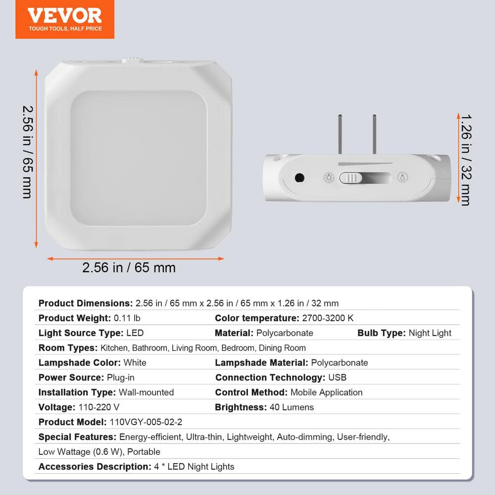 White Polycarbonate LED Night Light with Mobile Control, 2-Pack