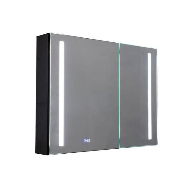 Bnuina 33.5 in. W x 25.6 in. H Rectangular Frontlit LED Dimmable Aluminum Medicine Cabinet with Mirror, Touch Switch