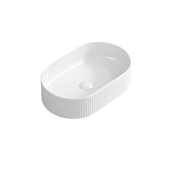 19.29 in. x 12.2 in. White Oval Ceramic Countertop Bathroom Vanity Vessel Sink