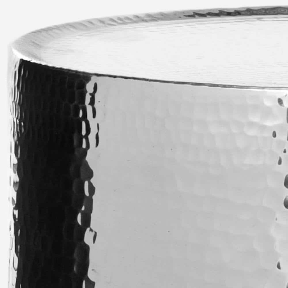 Polished Silver Hammered Metal Round Accent Table