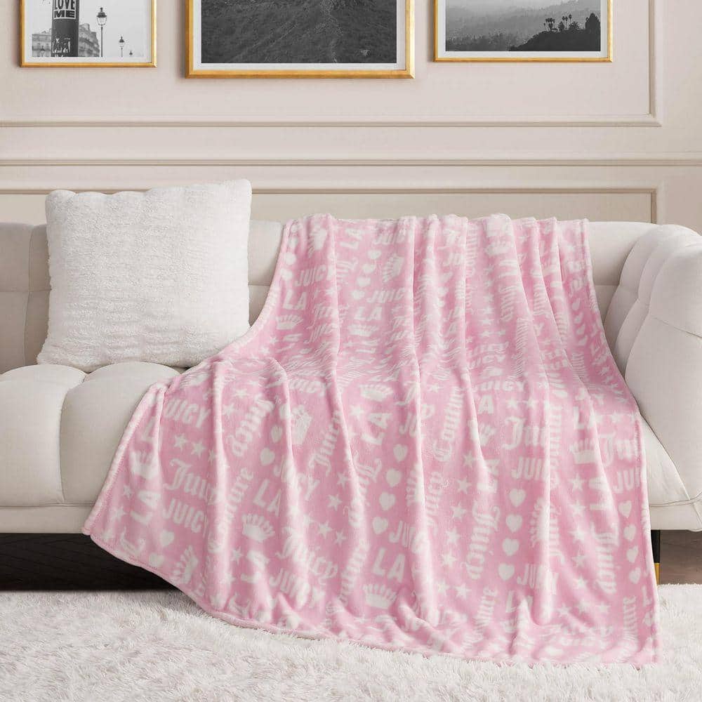 JUICY COUTURE Juicy Words Light Pink/White 50 in. x 70 in. Plush