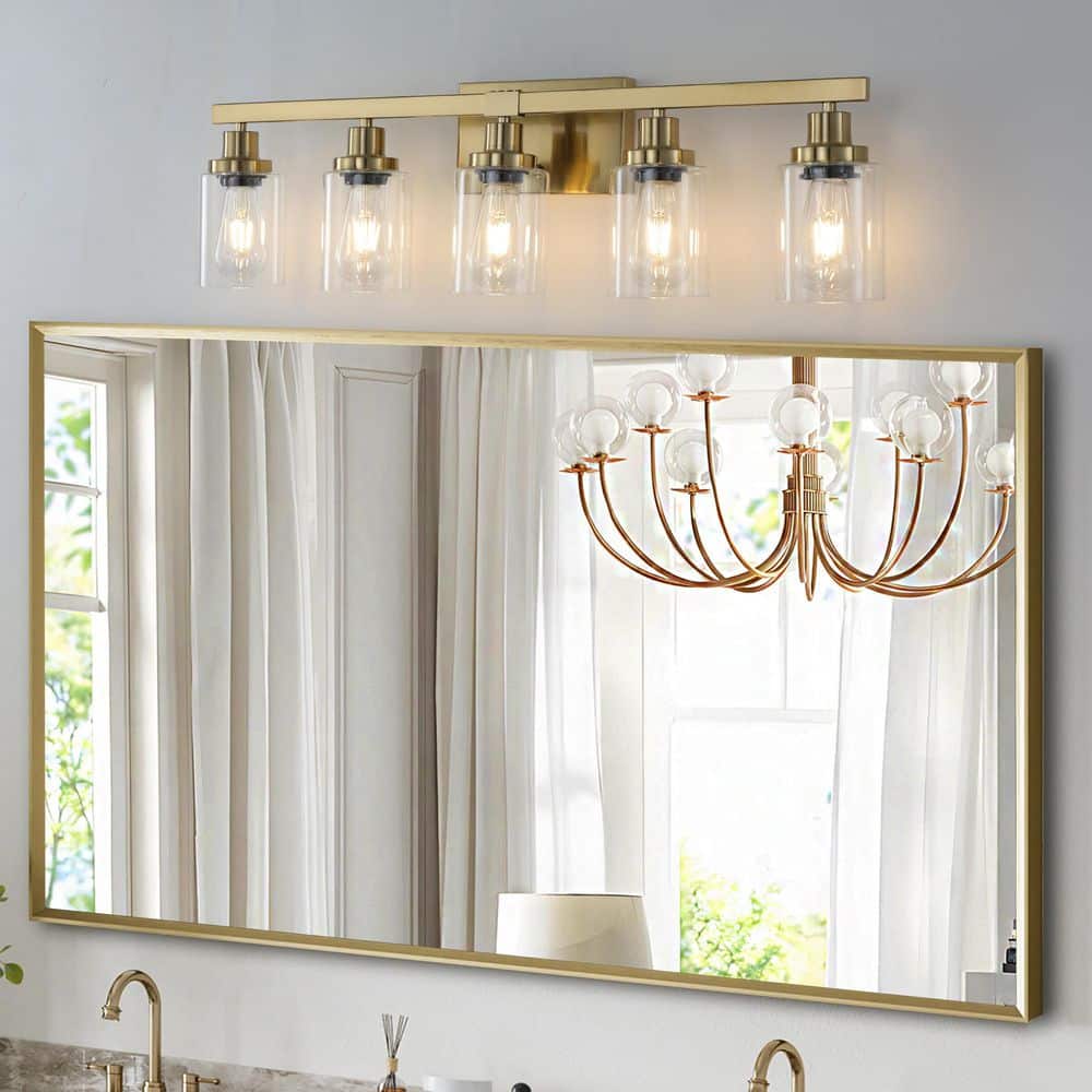 31 in. 5-Light Gold Vanity Light with Glass Shade price history on PriceWatchPro