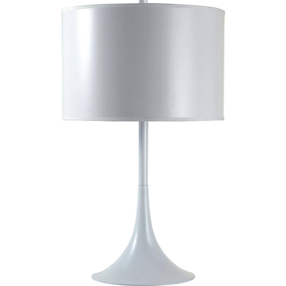 25" White Metal Table Lamp with Classic Drum Shade