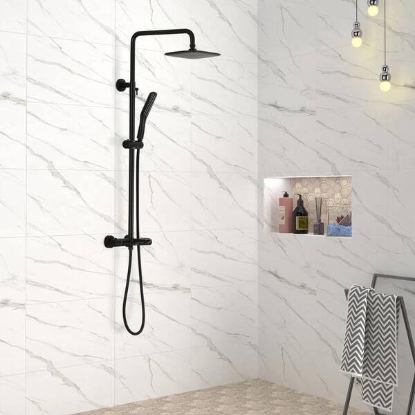 Boyel Living Exposed Pipe Complete Shower System 1-Spray Patterns with 2.5 GPM 8 in. Wall Mount Dual Shower Heads in Matte Black