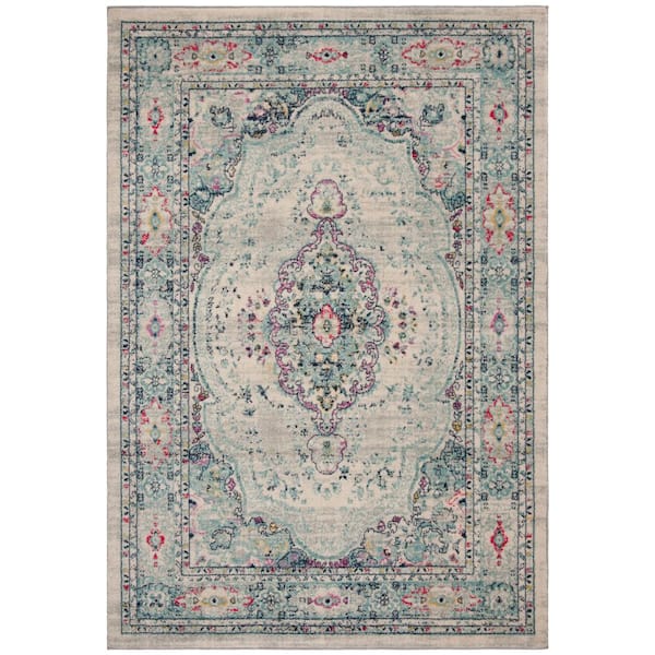 SAFAVIEH Madison Light Gray/Fuchsia 4 ft. x 6 ft. Border Distressed Medallion Area Rug
