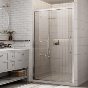 48 in. W x 76 in. H Sliding Framed Soft-closing Shower Door in Chrome Finish with Tempered Clear Glass