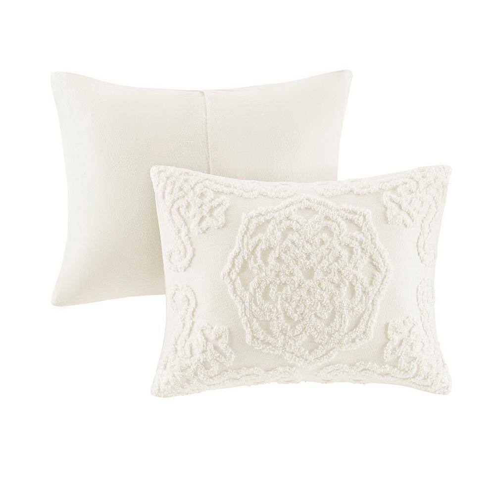 King Size White Cotton Chenille Comforter Set